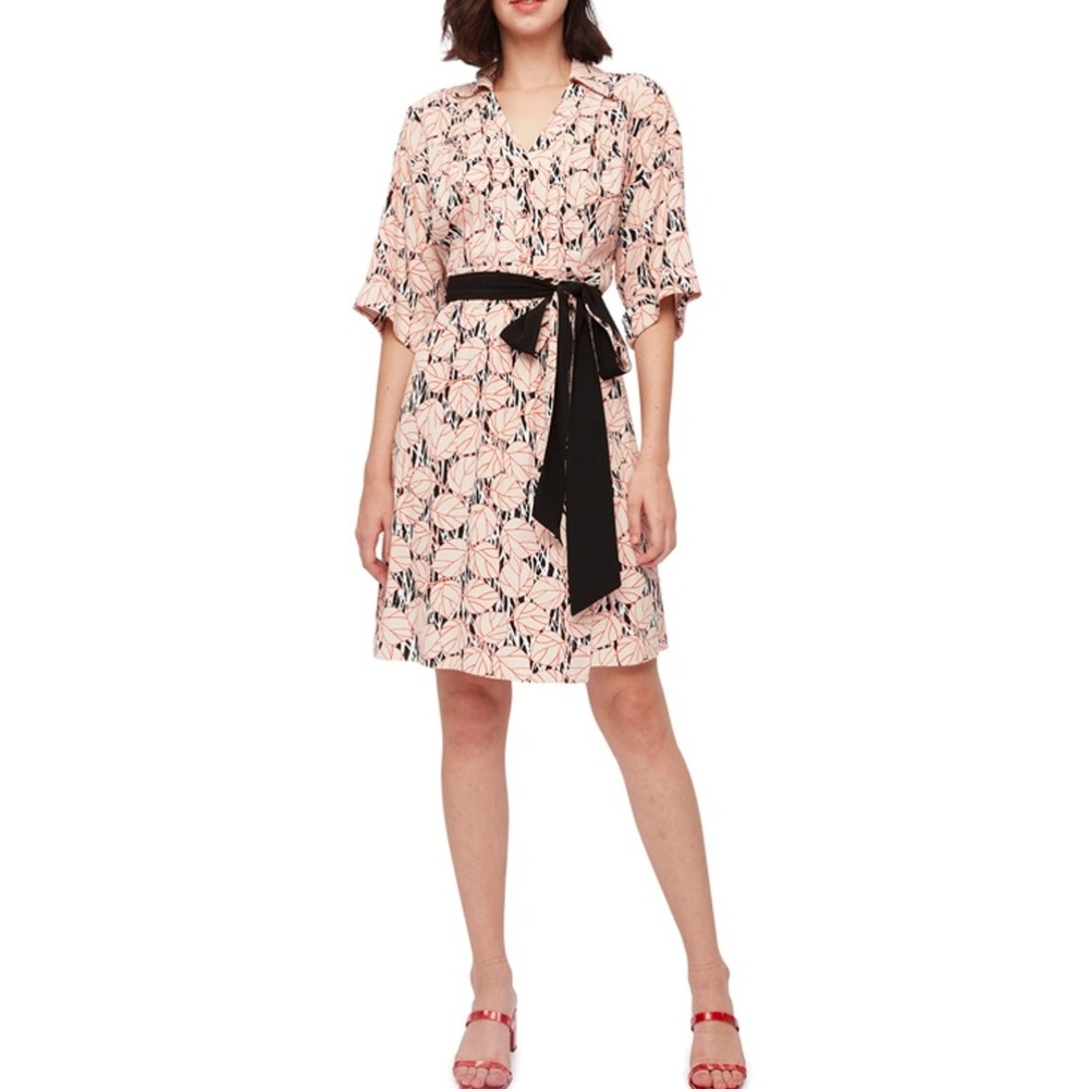 Diane Von Furstenberg DVF Christina Crepe Wrap Dress Medium Leaf Twig‎ Ivory